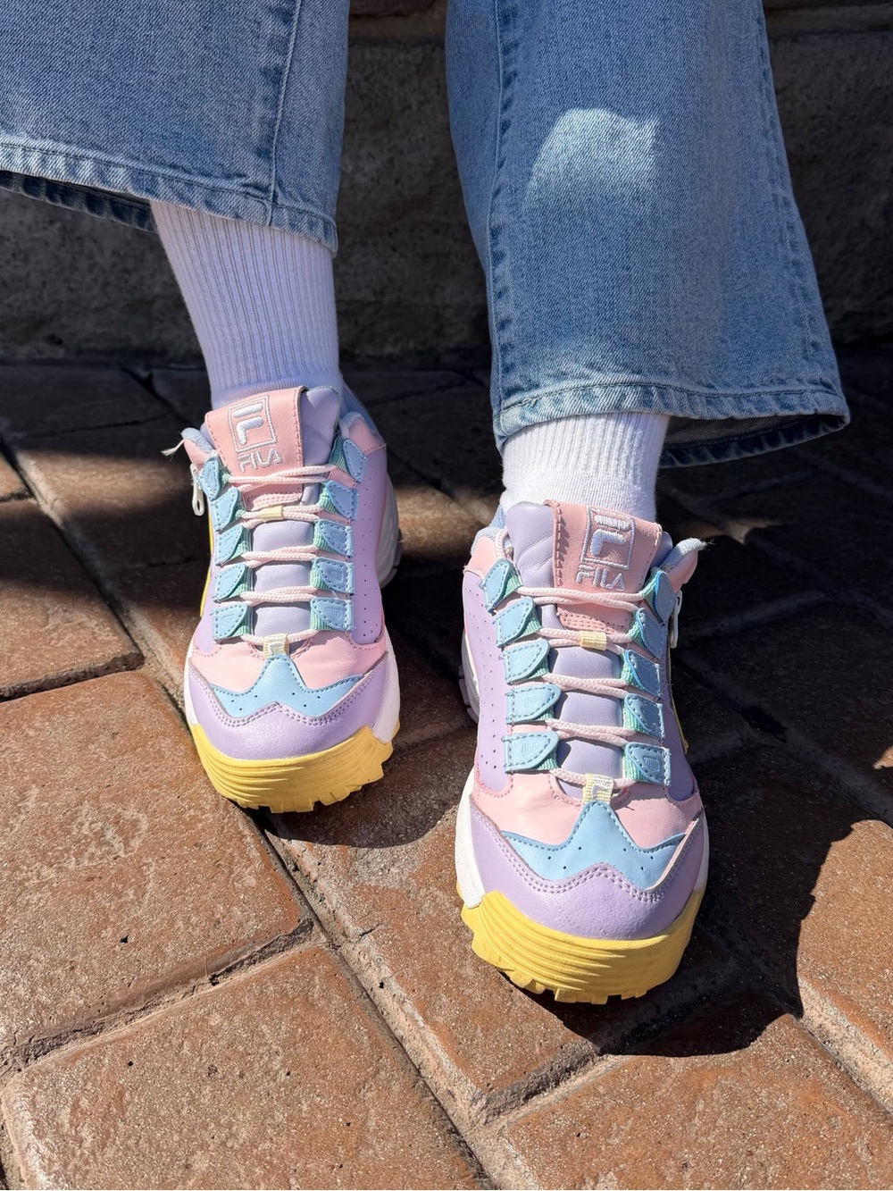 Fila Pastel Pink Lavender Blue Yellow Platform Sneakers